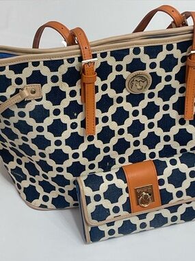 Spartina Daufuskie Island Navy Cream Large Tote Set 18x11